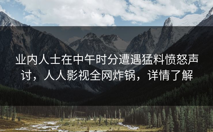 业内人士在中午时分遭遇猛料愤怒声讨，人人影视全网炸锅，详情了解